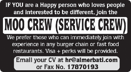 Bahrain Hotel Service Crew Jobs Advertisement