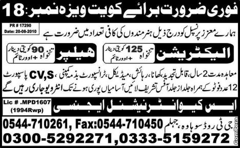 Kuwait Electrician and Helpers Jobs