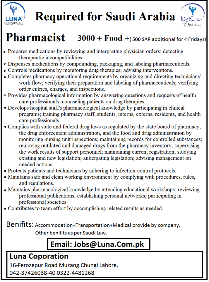 Saudi Arabia Pharmacist Jobs