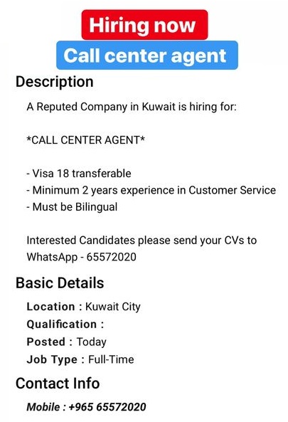 Kuwait Call Center Agent Jobs