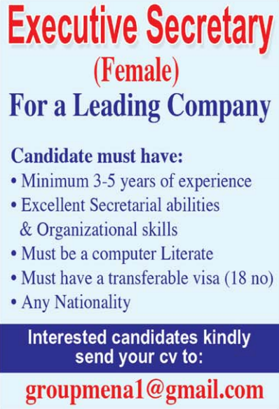 Kuwait Executive Female Secretary Jobs Advertisement