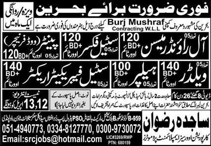 Bahrain Burj Mushraf Contracting Company Jobs Advertisement